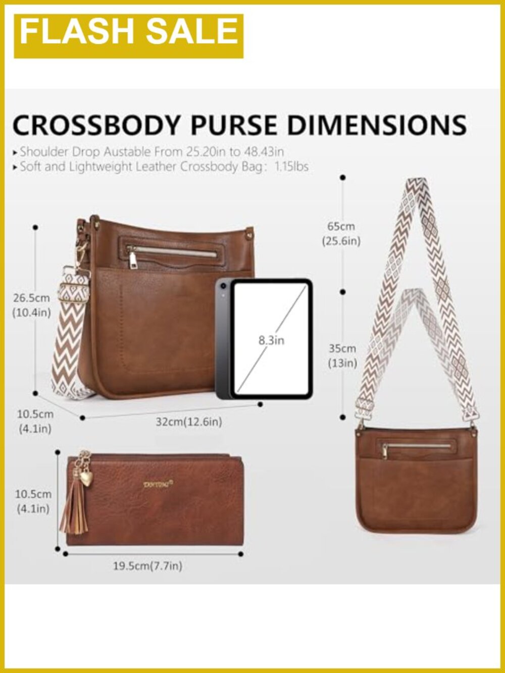Vegan Leather Crossbody Hobo Bag with Wallet Set, Adjustable Strap - Picture 2 of 6